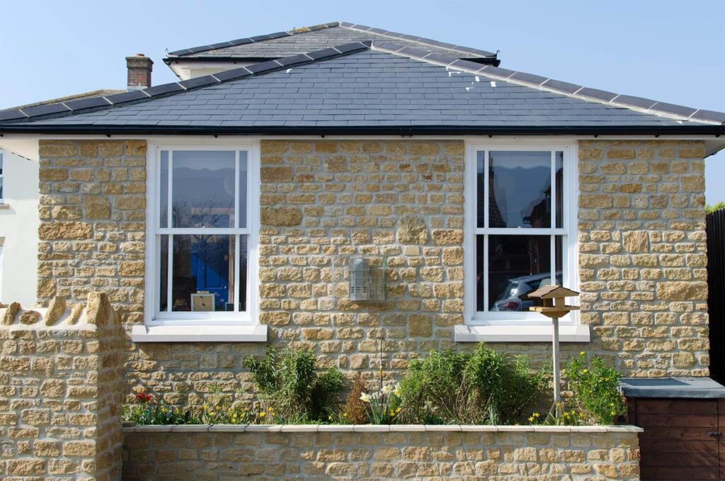 Painted double-glazed sash windows for house in Salwayash